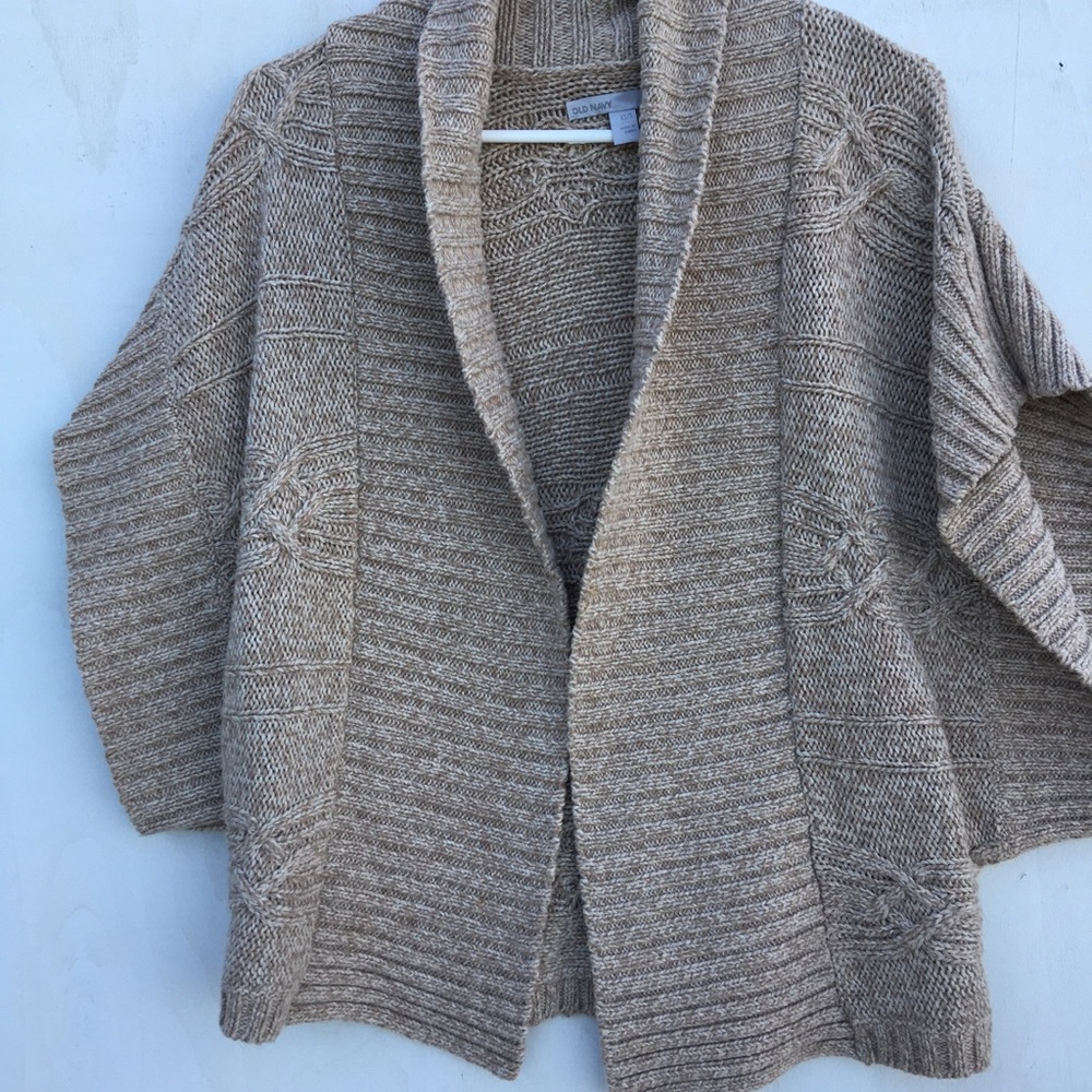 Old Navy Women Tan Open Front Cardigan Sweater 3/4 Wide Sleeves 80’s Y2K XS/S.